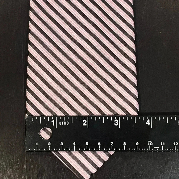 Bruno Piatelli Silk Pink Black Striped Repp Standard Length Mens Neck Tie - Picture 7 of 8